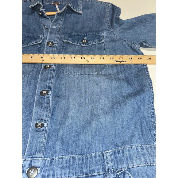 Free People Rivet Romper Utility Denim Chambray Button Front Long Sleeves M - Picture 5 of 7